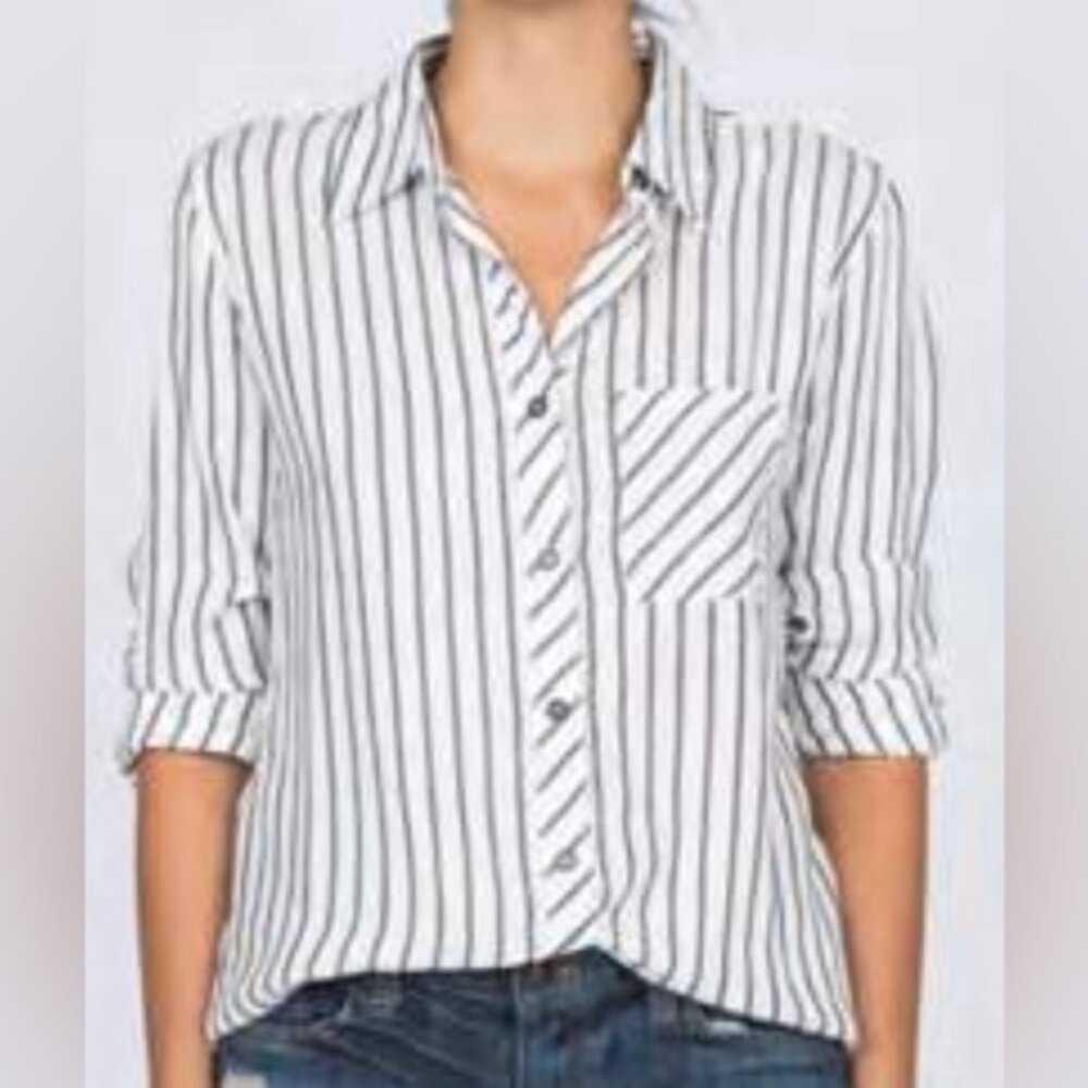 Anthropologie Ash & Ember Button Down Shirt Striped XS Festival Boho Western - Picture 5 of 16